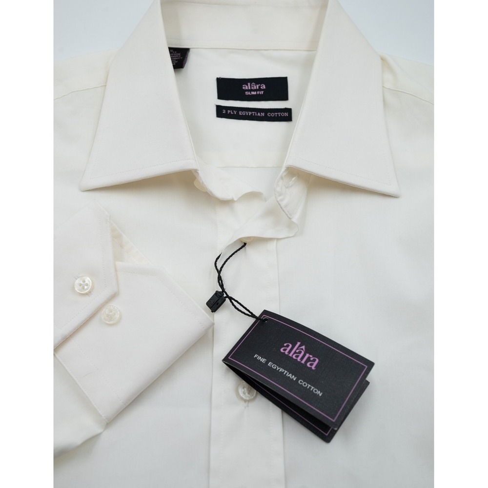 Alara Mens Slim Fit Dress Shirt White 2 Ply Egyptian Cotton 16 32-33 NWT
